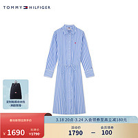 TOMMY HILFIGER24春季女装纯棉条纹系带收腰长款宽松衬衫连衣裙42545 蓝白条纹0A4 34