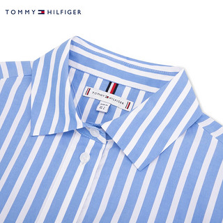 TOMMY HILFIGER24春季女装纯棉条纹系带收腰长款宽松衬衫连衣裙42545 蓝白条纹0A4 34