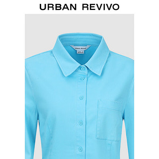 UR2024春季女装小众不规则设计感短款开襟衬衫UWL240018 蓝色 L