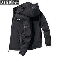 JEEP SPIRIT 吉普夹克男春秋季外套连帽运动登山服休闲百搭户外男装 黑色 XL