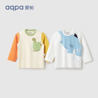 aqpa【195g新疆棉】春秋纯棉T恤女童男童长袖宝宝儿童保暖打底衫 白底肯迪鲨 120cm