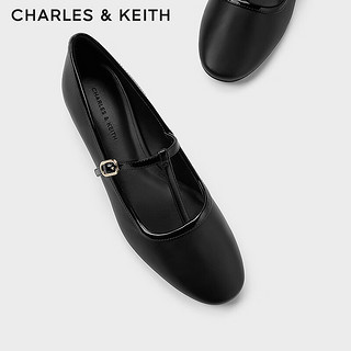 CHARLES&KEITH24春季CK1-70900508法式T字带浅口平底玛丽珍鞋 Black黑色 37