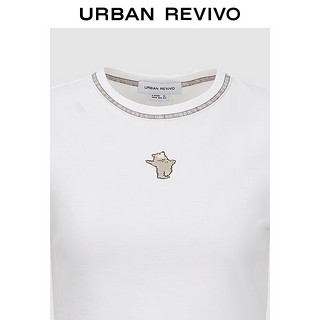 UR2024夏季女装休闲撞色明线印花短款修身短袖T恤UWL440096 本白 XL