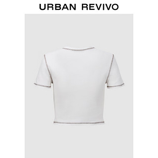 UR2024夏季女装休闲撞色明线印花短款修身短袖T恤UWL440096 本白 XL