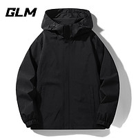 GLM 冲锋衣夹克男防风防水透气休闲运动时尚宽松情侣款连帽外套 黑色 XL