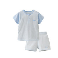丽婴房 素色条纹纯棉短袖  蓝色