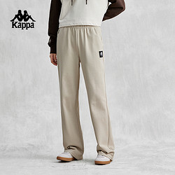 Kappa 卡帕 针织休闲裤2024新款女春直筒运动裤黑色长裤高腰卫裤
