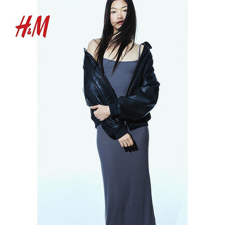 H&M2024春季女装修身吊带无袖罗纹长款连衣裙1224416 棕色/渐变色 170/116A XL