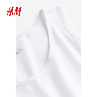 H&M男装背心2件装夏季标准版型休闲弹力圆领棉质汗布背心0649098 白色 180/116A
