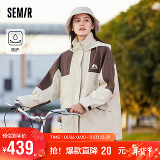 森马（Semir）外套女中长款拼色三防宽松2024春帅气连帽101124109004 咖色调00355