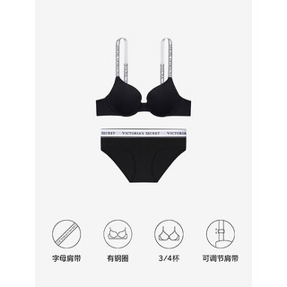 维多利亚的秘密（Victoria's Secret）  经典logo字母聚拢文胸女有钢圈胸罩内裤套装 54A2黑色-聚拢1458 32B+XS