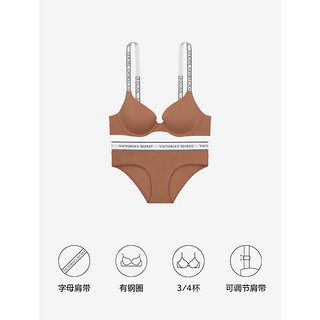 维多利亚的秘密（Victoria's Secret）  经典logo字母聚拢文胸女有钢圈胸罩内裤套装 2YSV焦糖棕-聚拢1458 36B+M