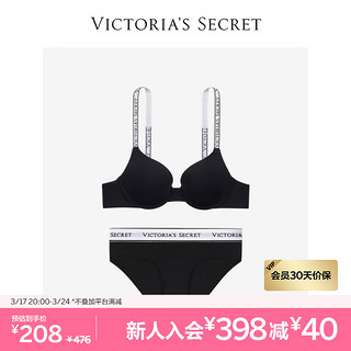 维多利亚的秘密（Victoria's Secret）  经典logo字母聚拢文胸女有钢圈胸罩内裤套装 54A2黑色-聚拢1458 34B+S