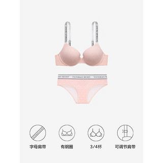 维多利亚的秘密（Victoria's Secret）  经典logo字母聚拢文胸女有钢圈胸罩内裤套装 5S88淡粉印花-聚拢1458 34C+S