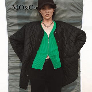 MO&Co. 摩安珂 秋季菱格纹宽松廓形工装风棉服外套MBB3COTT24 黑色-第2批 L/170