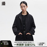 播（broadcast）2022秋季休闲宽松大腰部抽绳宽松工装风短外套女BDP3WD0169 K40黑色 S