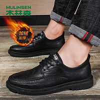 木林森（MULINSEN）男鞋商务休闲鞋软面软底加绒皮鞋 黑色 39码 2901-3 黑色(加绒)