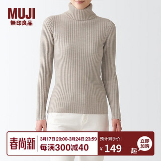 无印良品 MUJI 女式 宽罗纹 可水洗 高领毛衣 BAA04A1A 长袖针织衫 燕麦色 S