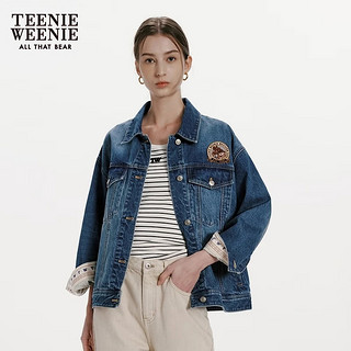 Teenie Weenie小熊牛仔外套女2024春季做旧水洗美拉德牛仔夹克短外套 中蓝色 （4.15发货） 160/S