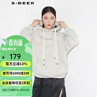 S.DEER圣迪奥女装卫衣百搭抽绳连帽加绒宽松通勤百搭时尚外套S21462205 浅红棕/49 S/160