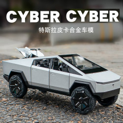 飞越无限特斯拉皮卡cybertruck防弹版合金模型带底座可调节空气悬架