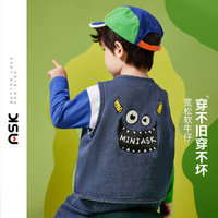 ASK JUNIOR男童马甲2024春装小童卡通字母印花儿童马甲外套 蓝色 130