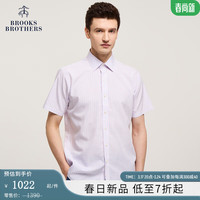 布克兄弟(BrooksBrothers)男士24早春经典版免烫府绸格纹短袖正装衬衫 6020-蓝粉格纹 16