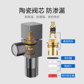 潜水艇（Submarine）全铜加厚三角阀枪灰 90°快开冷热分开止水阀红蓝标防倒流4分口径 黄铜枪灰【1冷1热】 4分出水