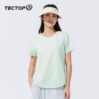 探拓（TECTOP）户外圆领短袖T恤女款纯色小白T夏季薄款透气运动休闲速干弹力t恤 冰脂绿 2XL