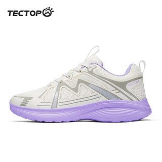 探拓（TECTOP）跑步鞋男款轻便透气跑鞋网面运动男鞋徒步鞋 女款米白/沉静紫 40