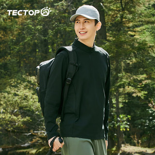 探拓（TECTOP）长袖t恤男春秋季户外速干衣立领打底衫训练跑步运动上衣 男款经典黑 3XL