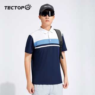 探拓（TECTOP）户外短袖POLO衫男女款夏季透气冰丝T恤男运动弹力速干t恤 男款深海蓝 3XL