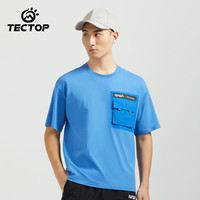 探拓(TECTOP)户外运动短袖T恤男款2024春夏透气纯棉宽松圆领t恤NASA联名款 彩兰 S