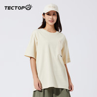 探拓（TECTOP）100%全棉圆领T恤短袖男女2024夏季排汗户外运动休闲上衣 燕麦色/燕麦色 M