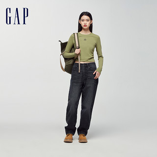 Gap 盖璞 女装2024春季logo抽褶显瘦短款圆领长袖T恤女友T889914