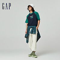 Gap 盖璞 男女装2024春季新款纯棉圆领插肩短袖T恤撞色情侣上衣885838