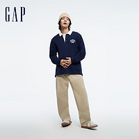 Gap 盖璞 男装春秋LOGO宽松衬衫领长袖T恤美式潮流高级学院风上衣773162