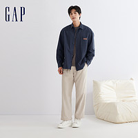 Gap 盖璞 男装冬季2023LOGO纯棉翻领长袖衬衫892085商务通勤上衣