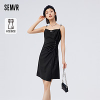 Semir 森马 连衣裙女不规则修身吊带裙显瘦裙子夏季2023新绑带小黑裙甜酷