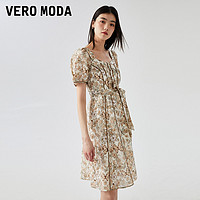 VERO MODA 连衣裙2023夏季新款肌理感印花中长A字裙方领收腰宫廷