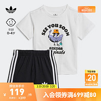 adidas 阿迪达斯 官方三叶草男婴童印花运动短袖T恤套装HL6948 白/黑色 92CM