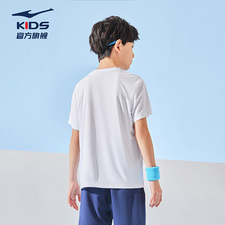 鸿星尔克（ERKE）儿童装男童速干短袖t恤夏季短T男生夏装运动半袖T恤 正白 170cm