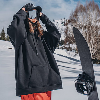 AWKA 滑雪服卫衣女男款装备单板国潮外套内胆美式内搭保暖防寒 黑色 XXL