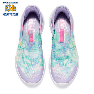 Skechers斯凯奇儿童鞋2024春一脚蹬舒适运动鞋303822L 薰衣草色/多彩色/LVMT 28.5码