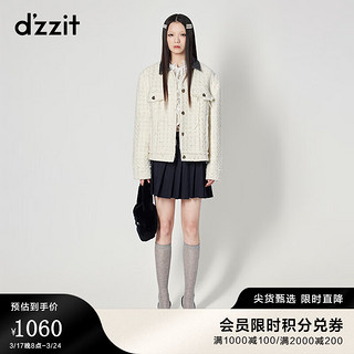 DZZIT地素粗花呢棉服外套秋冬小香风拼接水洗牛仔翻领女 白色 M