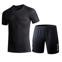 夏季运动套装男士跑步健身衣服装备短袖冰丝T恤速干上衣篮球训练 黑色 L