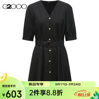 G2000【泡泡袖】G2000女装SS24商场棉质顺滑配腰带V领衬衫式连衣裙 顺滑面料-黑色衬衫连衣裙36寸 36