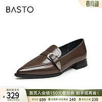 百思图（BASTO）2024春简约设计感尖头乐福鞋小皮鞋粗跟女单鞋MB325AA4 啡色 40