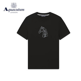 AQUASCUTUM/雅格狮丹春夏马图案男打底衫短袖t恤Q4970EM031 黑/99 XL