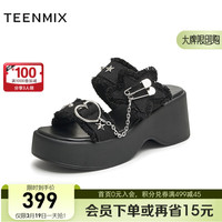 天美意(TEENMIX)凉拖外穿厚底增高时尚潮流外穿一字拖拖鞋女2024夏新KT013BT4预售
